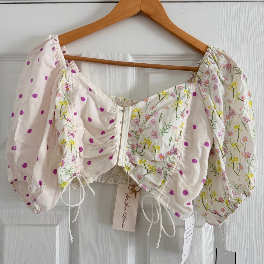 NWT For Love And Lemons Strudel Floral Crop Garden Blouse Sz Medium M $150 New